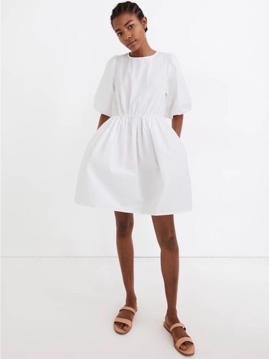 Madewell Dresses & Skirts - Madewell White Cotton Poplin Puff Sleeve Mini Dress Size 2 | Pockets